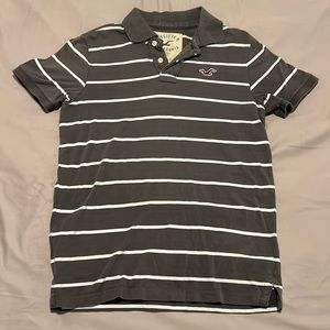 Grey hollister polo shirt with thin white stripes
